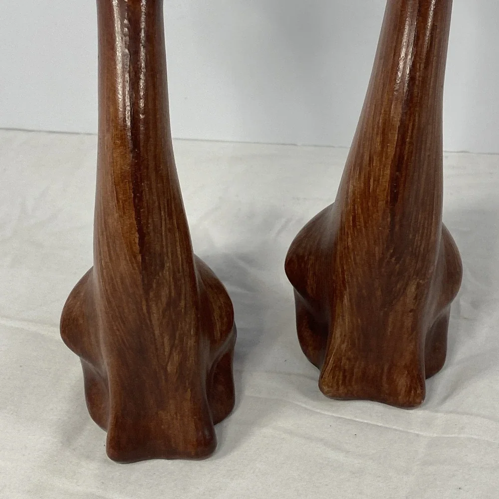 Vintage Dog Figurine Pair Faux Wood Mid Century Style Retro Decor Hong Kong